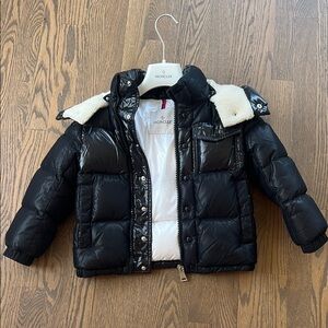 Kids Moncler Black Puffer Jacket with Detachable Hood
